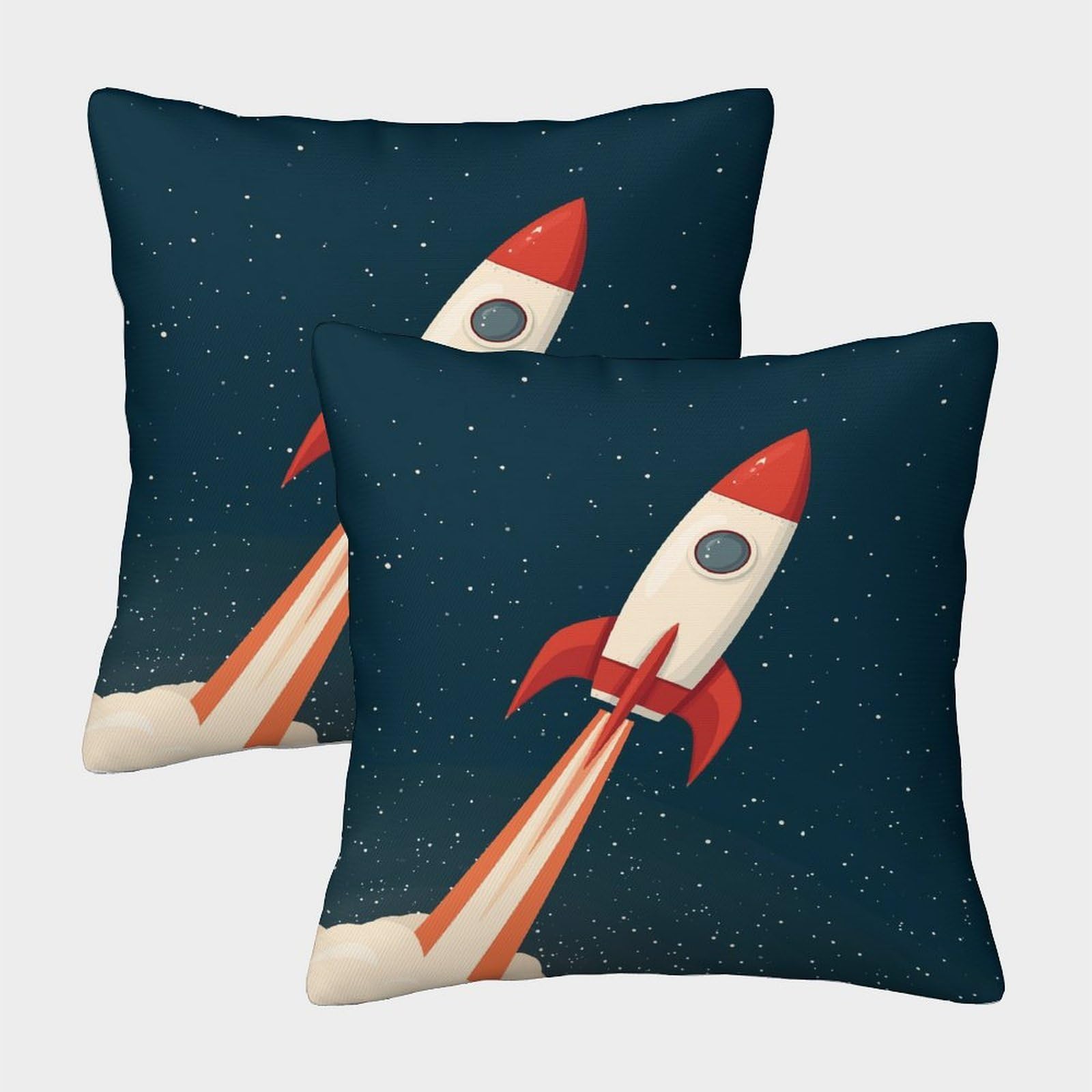 HWEICOIN 3D Printed Rocket Square Pillowcases Dinosaurs Square Throw Pillow Decorative Super Soft Pack of 2 for Patio,Couch, Tent, Balcony And Sofa 50x50cm