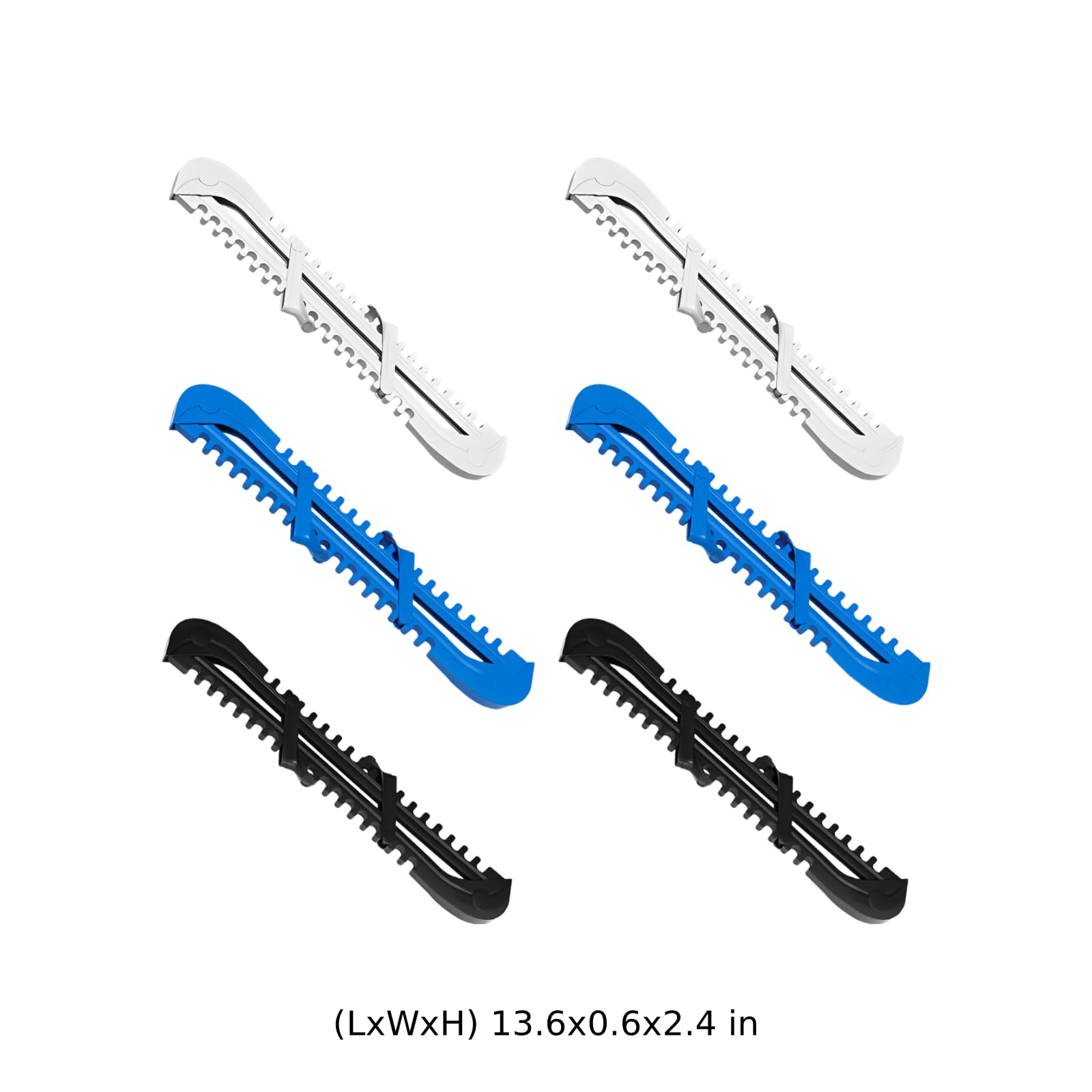3 paires de protège-lames de patins à glace, couvre-lames en plastique réglables pour hockey et patinage artistique avec ressorts, longueur 13,6 in / 34,5 cm, jeunes et adultes, noir blanc bleu