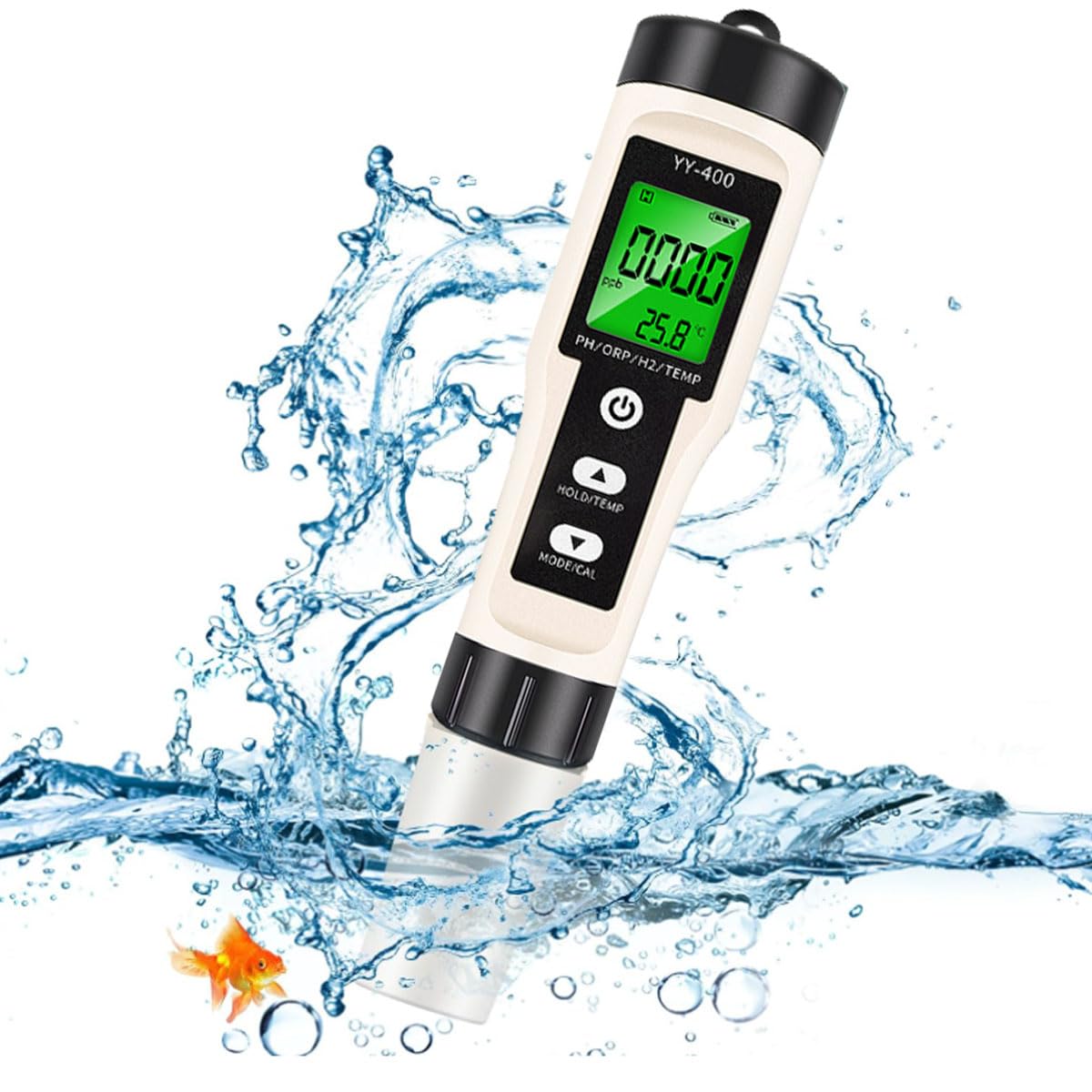 Wasserqualität Tester, Vier Funktionen in Einem, Stiftförmiges Design, Abnehmbares Design, LCD Digitalanzeige zur Messung von PH, ORP, H2 Wasserstoffgehalt und Temperaturwert