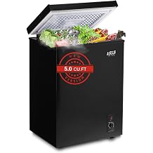 Chest Freezer 5.0 cu.ft Mini Adjustable 7 Thermostat Compact Deep Freezer Top Door Low Noise with Removable Basket Black