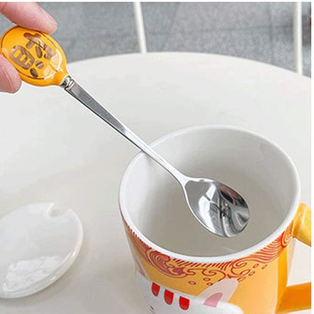 Tazas de Té Tazas Desayuno Linda Taza de cerámica con Forma de Gato, Taza con Tapa y Cuchara, Taza de Gran Capacidad para la Oficina en el hogar Tazas Tazas de Cafe (Color : A-Yellow)