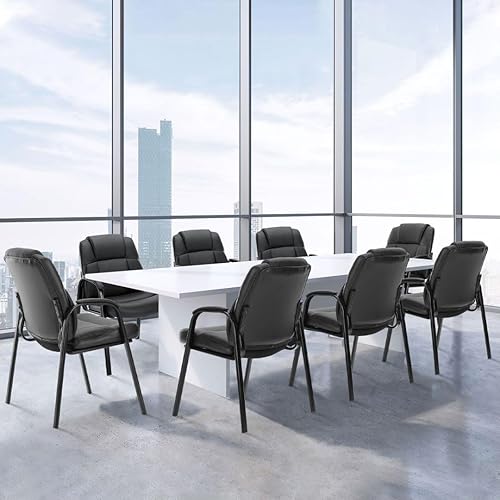 Miniatura 8 de Silla de sala de conferencias de piel sintética, sillas de respaldo alto con brazos acolchados y sin ruedas, sillas de invitados de 2 para sala de