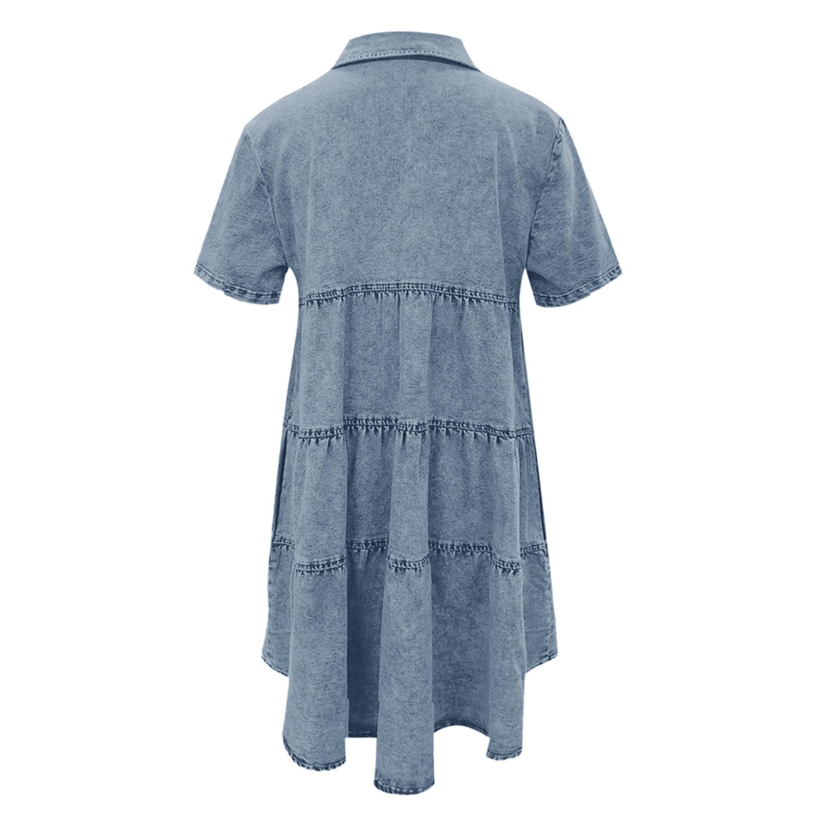 Atuendos de verano 2026 para mujer, vestido de mezclilla de manga corta con botones y escalonado, elegante e informal