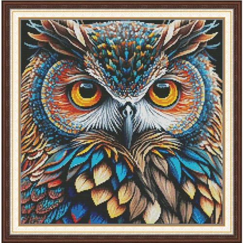 Image of ITSTITCH Stamped Cross Stitch Kits - Full Set of Embroidery for Beginners or Adults,14 CT 2 Strands DIY Owl Patterns Counted Arts Craft 16.1x16.1 inch