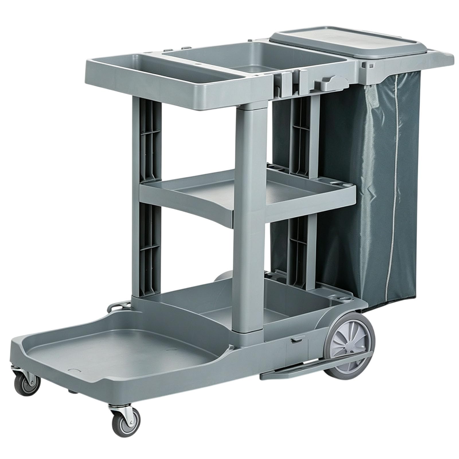 Carrito de Limpieza, rodante con bandejas Almacenamiento | Bolsa de residuos desmontable, carrito de limpieza móvil para trabajos de saneamiento en hoteles, oficinas y escuelas