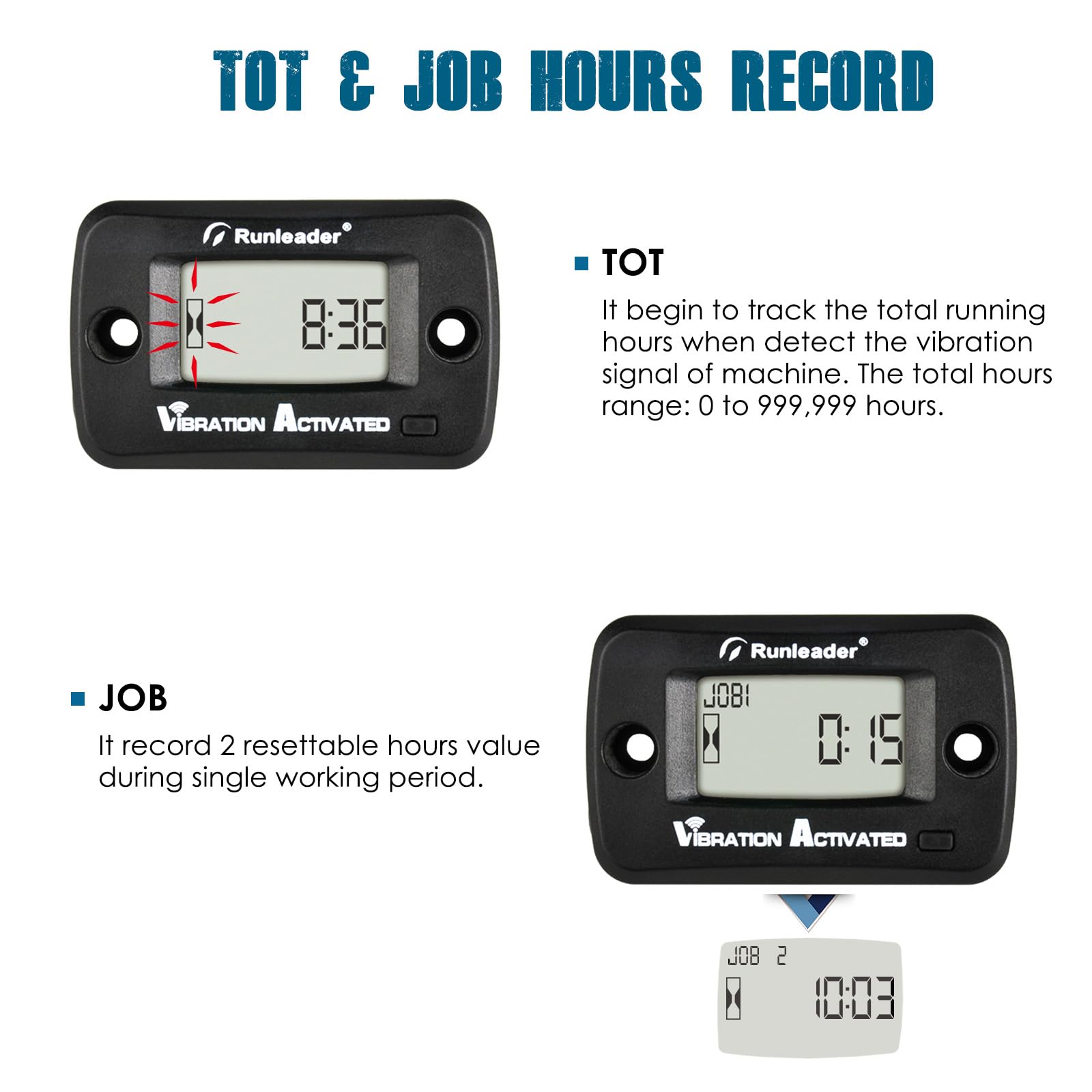 Compteur Horaire Numérique Runleader Auto-alimenté - Activation Par Vibration - Étanche IP68 - Pour Machines