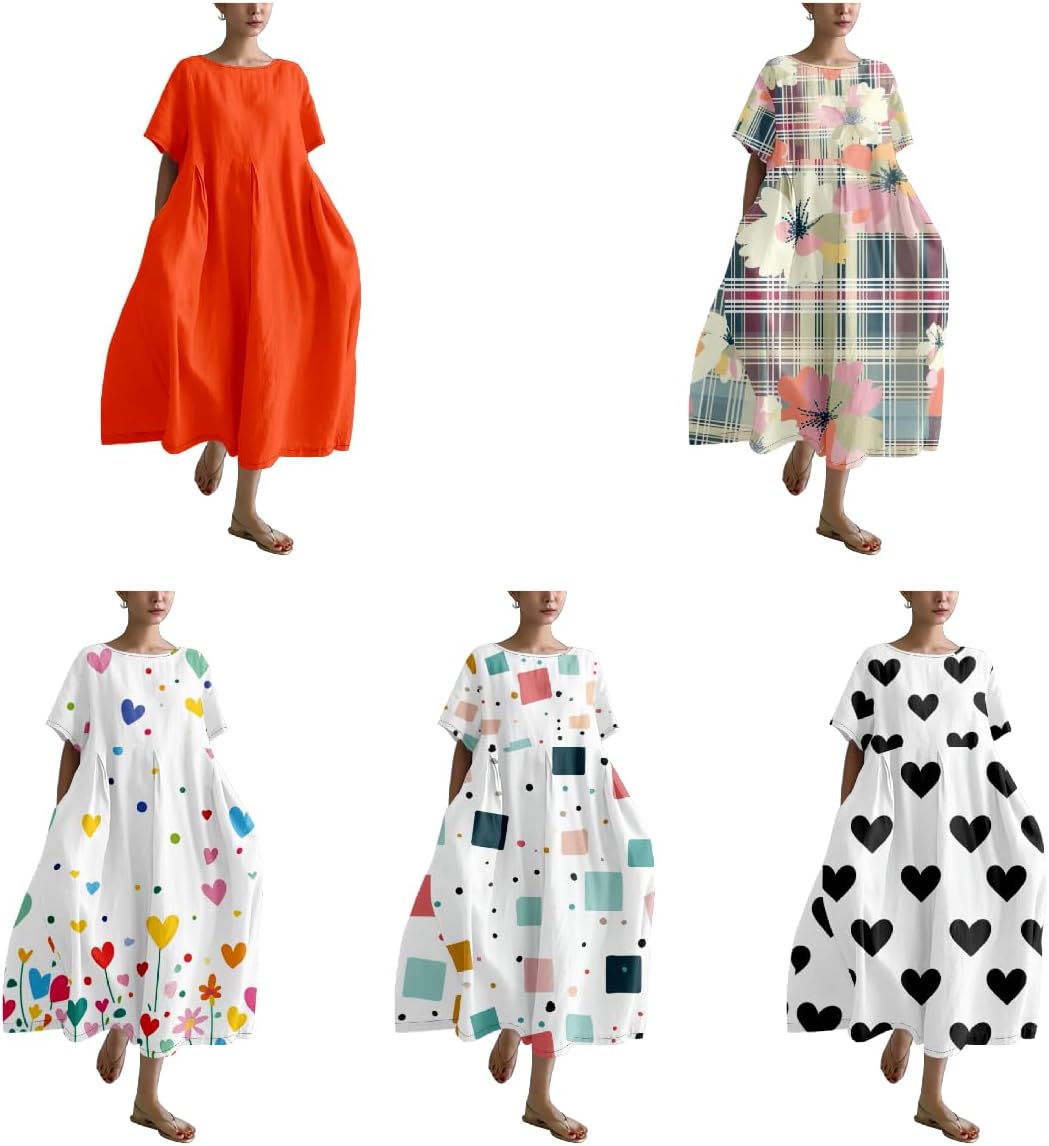 Womens Boho Summer Dresses Oversized Comfy T Shirt Dress Elegant Crew Neck Short Sleeve Sundress Camping - Image 5