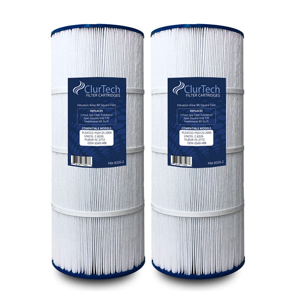 FRX-8326-2 Replacement 2 Pack Sundance Double End 120 Sweetwater 80 Sq Ft Spa Filter Cartridge PSD125-2000 C-8326 FC-2772 6540-488, Pack of 2, White
