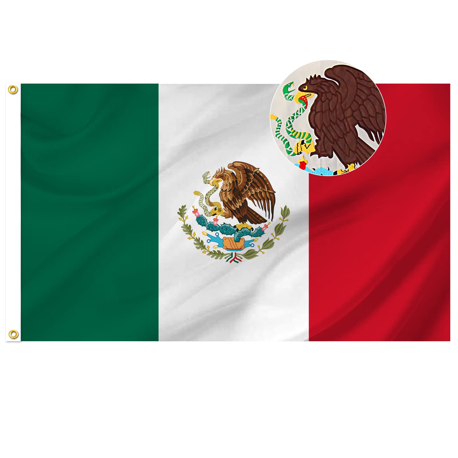 Amazon.com : Mexico Flag 3x5 ft Outdoor, Embroidered Double Sided ...
