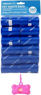 Vibrant Life Dog Waste Bag Refills, Blue, Durable, Leak-Proof Bags, 360 Count (24 Rolls) with Bone Waste Bag Dispenser