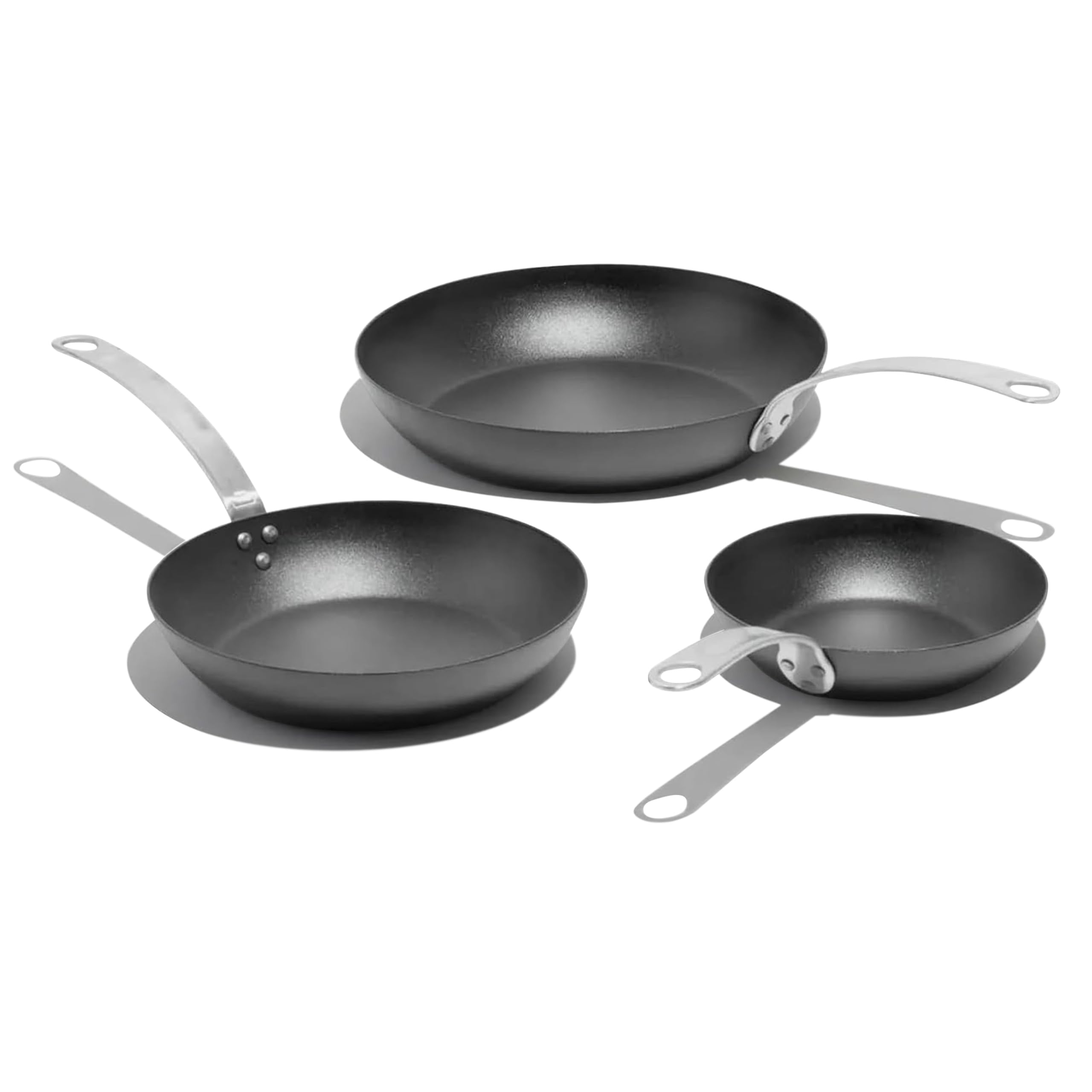 Cookware - 3 Piece (Includes 8",10",12") Seasoned Blue Carbon Steel Frying Pan - (Like Cast Iron, but Better) - Professional Cookware - Crafted in Sweden - Induction Compatible