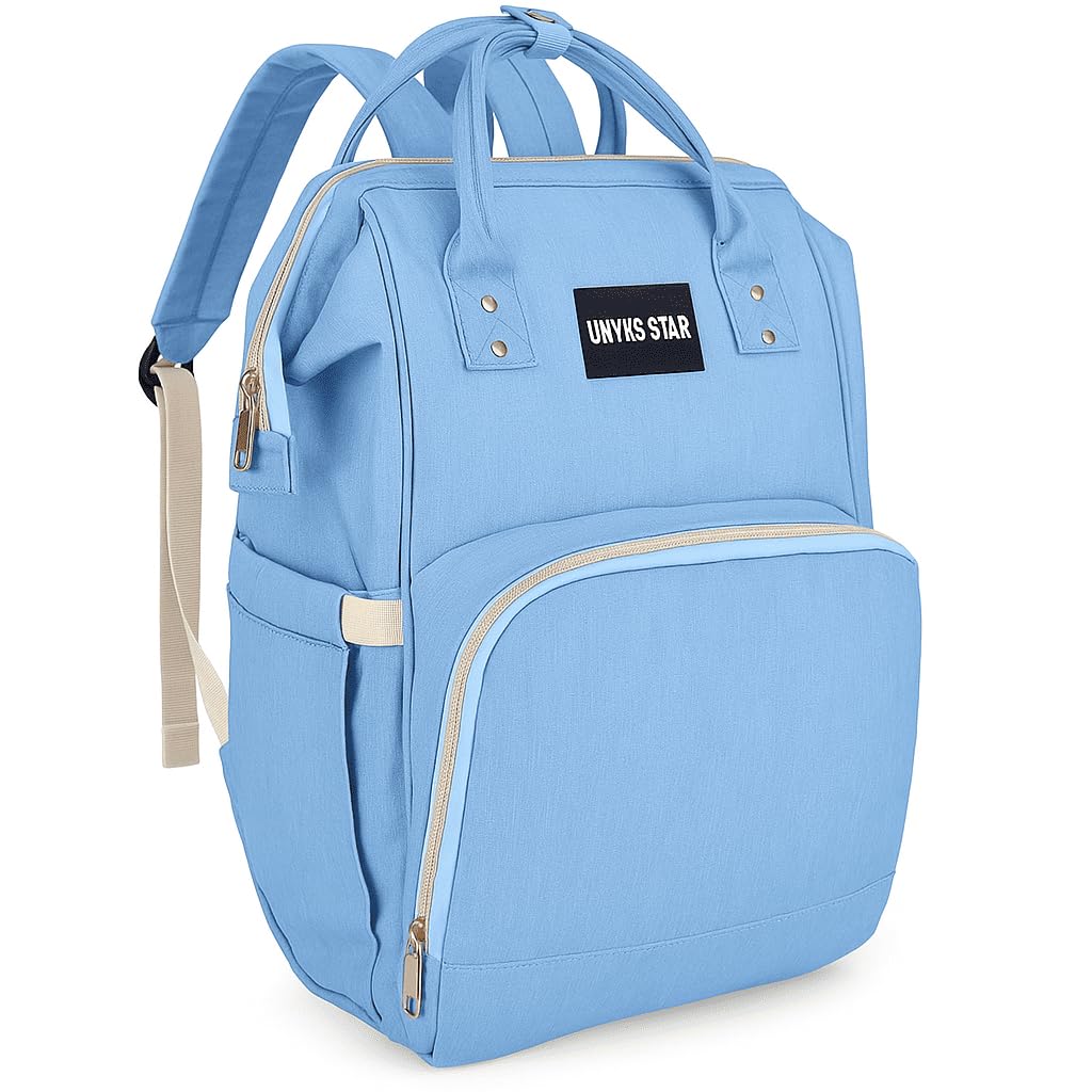 Unyks Star Diaper Bag for Mothers for Travel/Diaper Bags for Mom with Multi Compartments, Insulated Bottle Pockets, Waterproof, Ultra soft Oxford fabric, 24lt capacity - Sky Blue-image-39