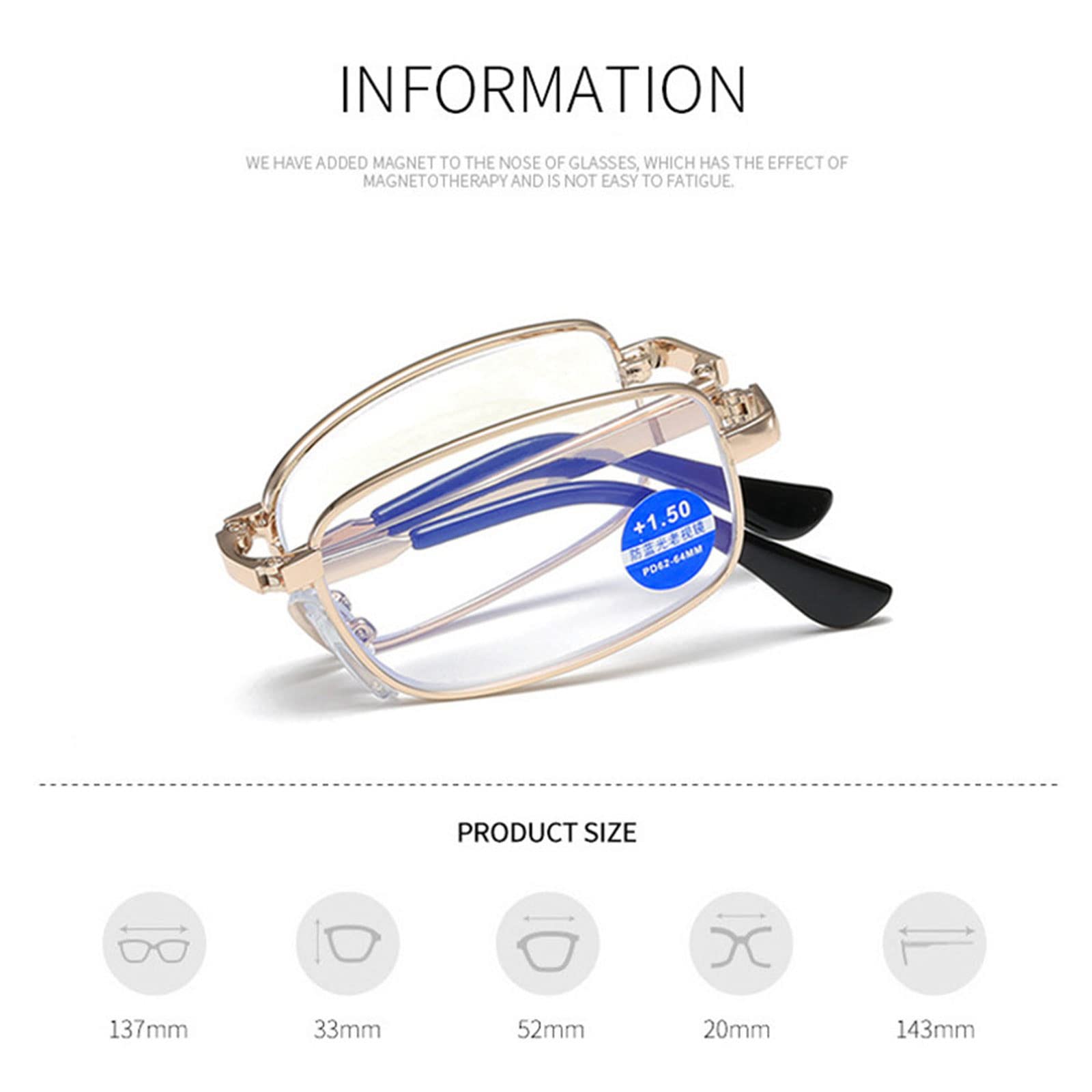 Lesebrille aus Metall, faltbar, Unisex, Anti-Blaulicht, Computerbrille, Presbyopie Dioptrien, 6 Stück