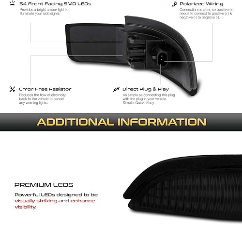 Miniatura 5 de Señal de giro secuencial VIPMOTOZ Lente ahumada LED completa ámbar marcador lateral de luz de reemplazo para Toyota Corolla Avalon Prius C Scion iM