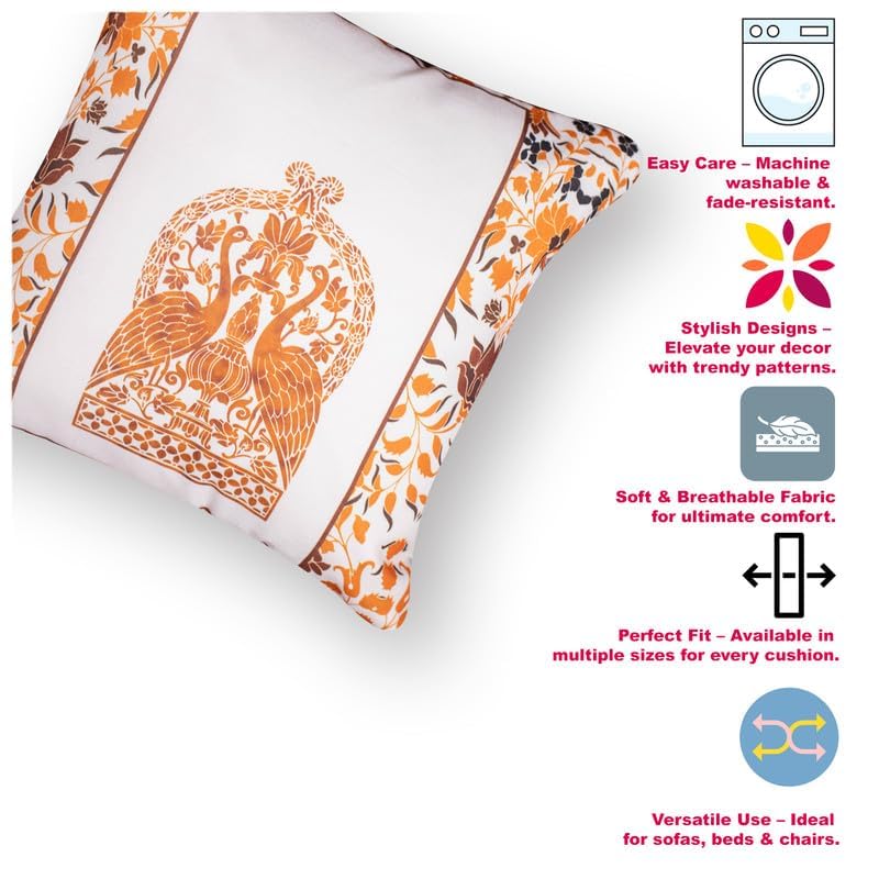 Image of Decorative Satin Sofa Cushion Covers Set of 5, 16 x 16 Inches, Multicolor Floral Printed Pillow Covers for Living Room, Bedroom, Couch & Sofa, Soft Glossy Fabric, Zipper Closure