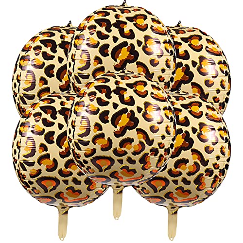 KINBOM 6pcs Foil Leopard Print Balloons 22inch Cheetah Balloons 4D Animal Balloon for Zoo Jungle Kindergarten Birthday Animal theme Party Decoration Supplies