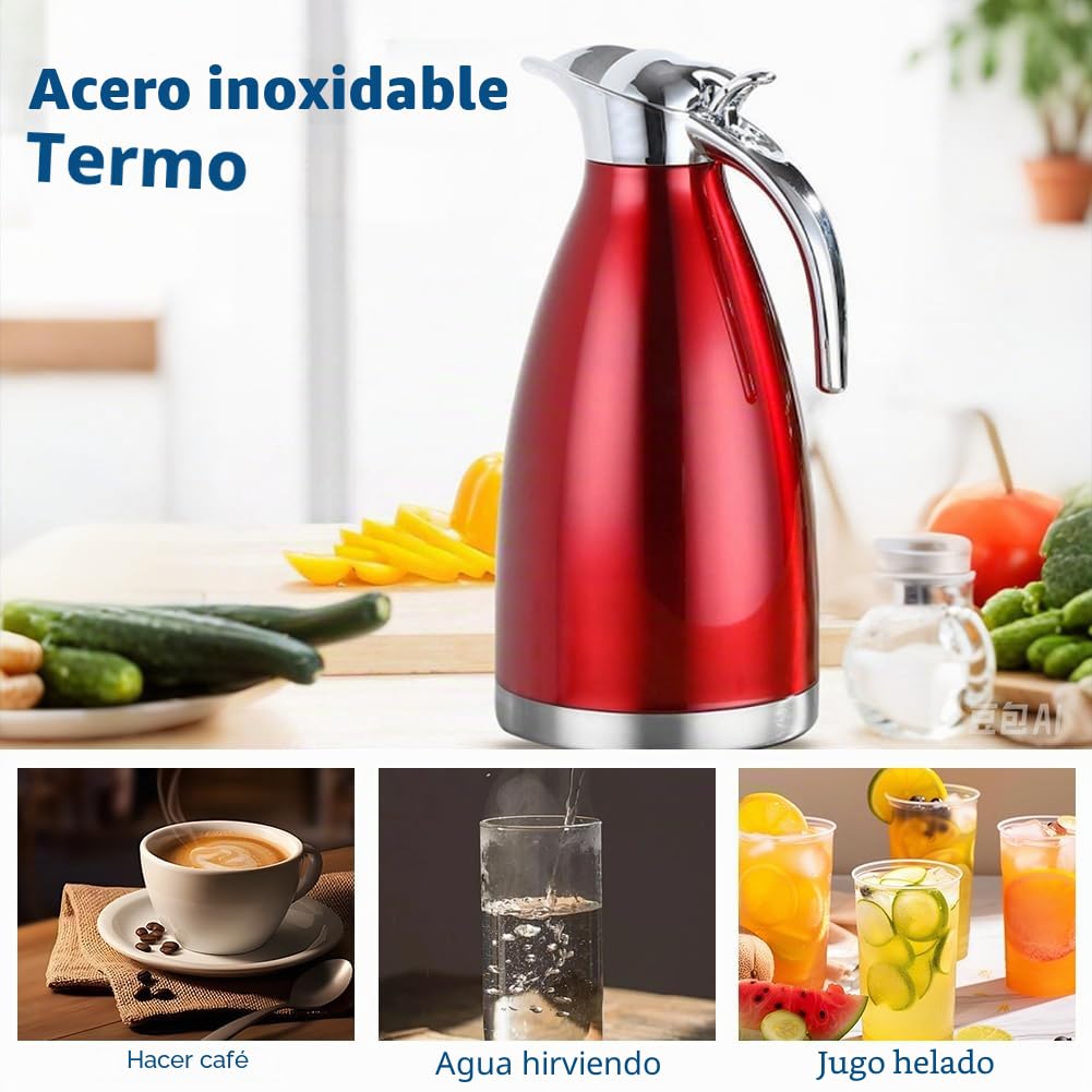 Jarra Térmica 1.5L y 2L Acero Inoxidable - Termo Aislante Doble Pared para Café/Té/Bebidas con Tapa Uniclic, Asas Antideslizantes y Base Estable (Hogar/Oficina/Exteriores)