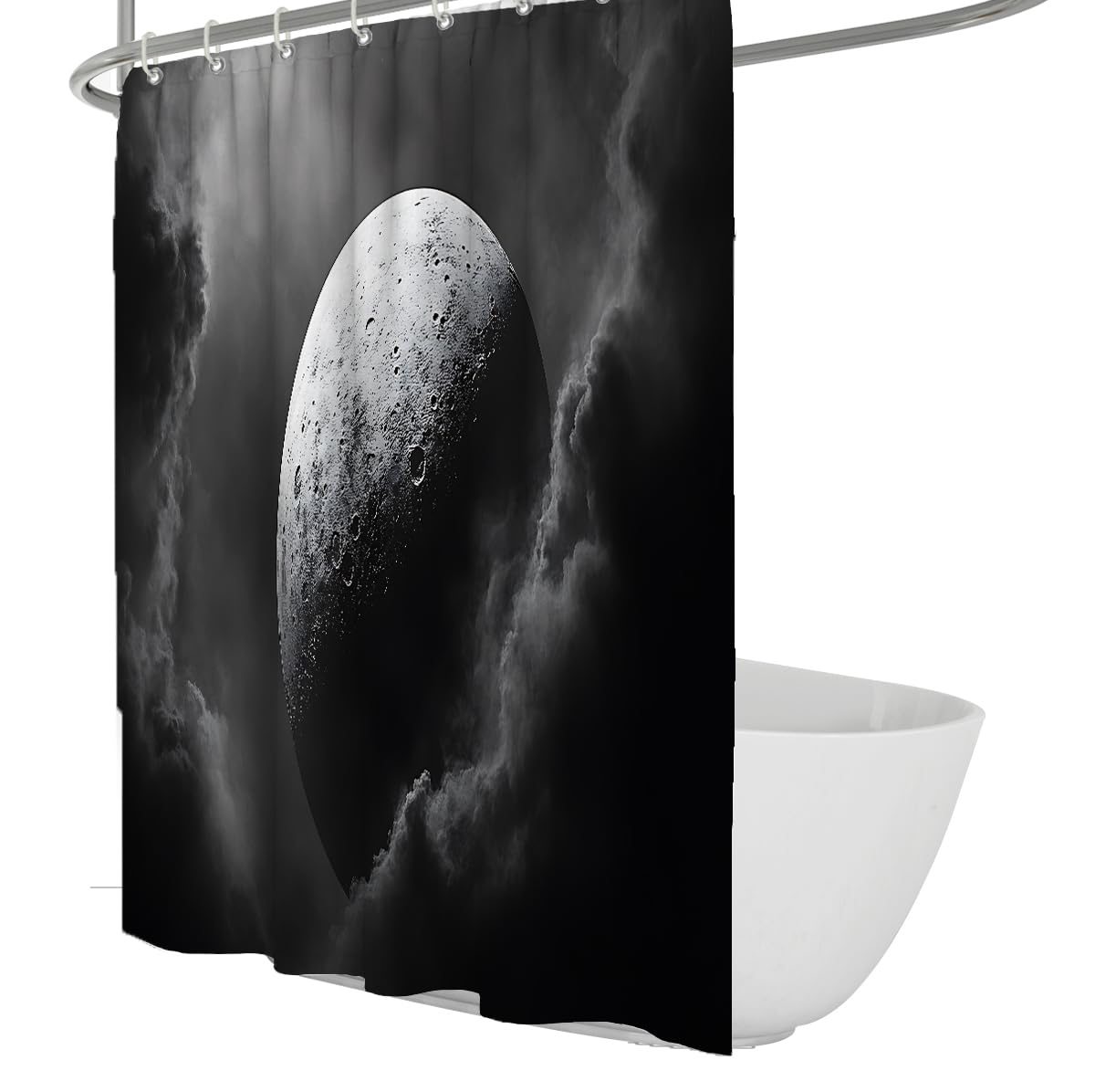 OLLIAR Home Gray Planet Shower Curtain 180x220 Outer Space Moon Bathroom Decor Black Background Polyester Easy Clean Fabric Shower Curtains Sets with Hooks