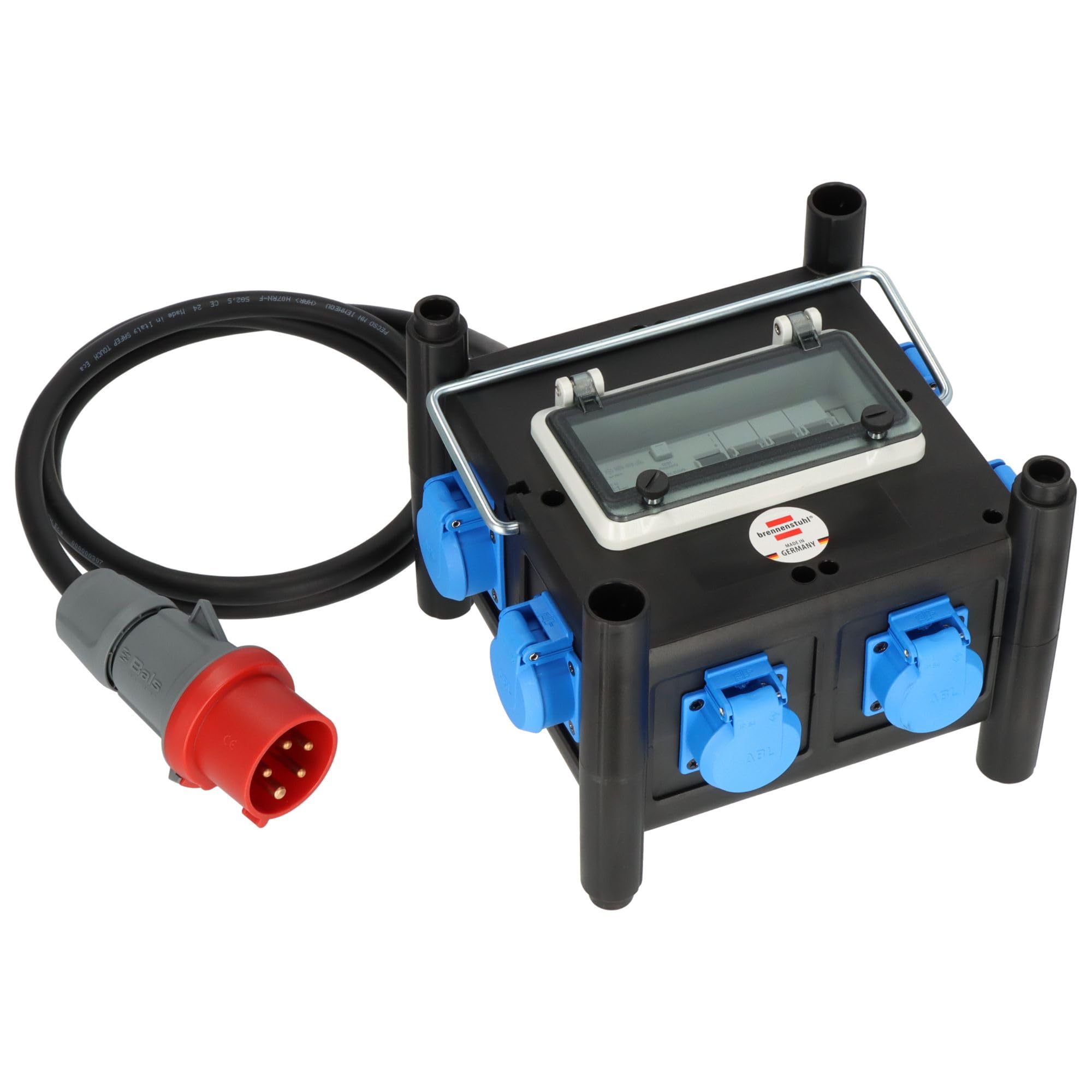 Brennenstuhl Kompakter Gummi-Stromverteiler/Kummiverteiler mit zertifiziertem Sicherungsautomaten (2m Kabel, 7x 230 V/16 A, ständiger Einsatz im Freien, Made in Germany)