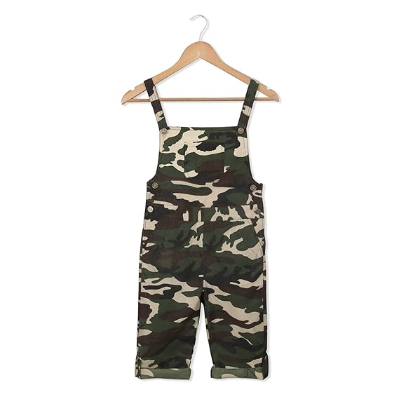 Olele Toddler Boys Camouflage Army / Military Print Twill Dungaree for boys | Full Length Denim Dungaree for Boys & Girls| Dress for Boys| Jumpsuit for Kids |(T-Shirt Not Included)