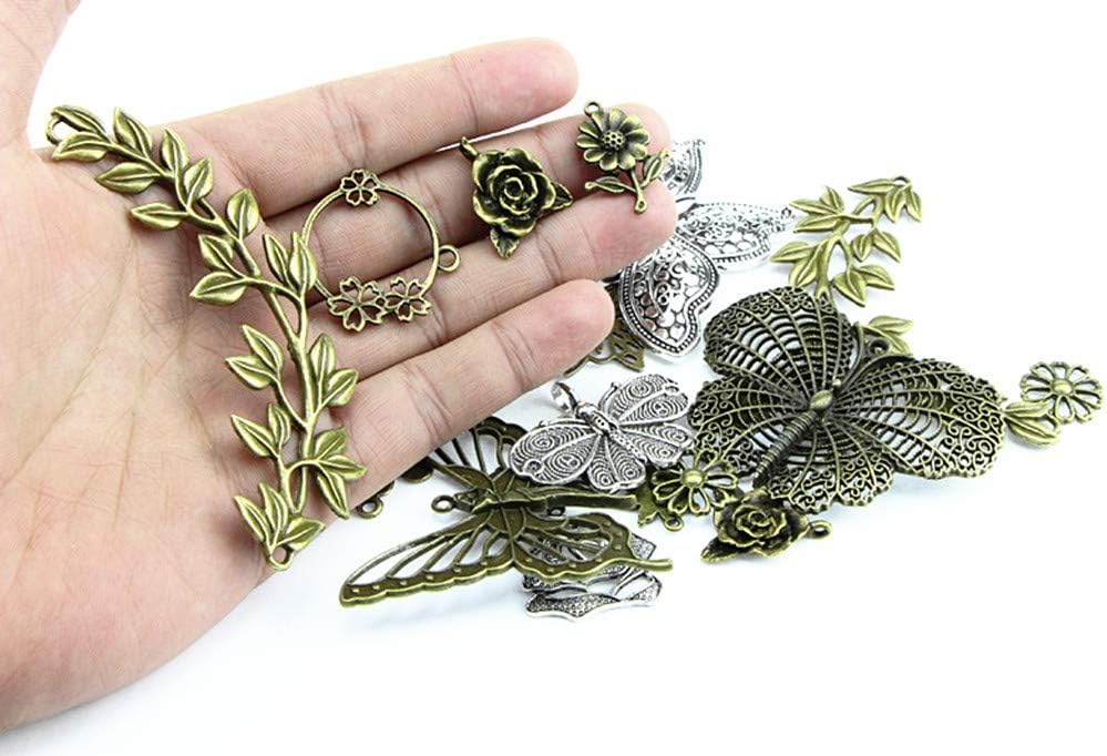 Butterfly Flower Leaf Charm Pendant for DIY Jewelry Making Accessaries(29pcs,Silver&Bronze Tones) - Image 6