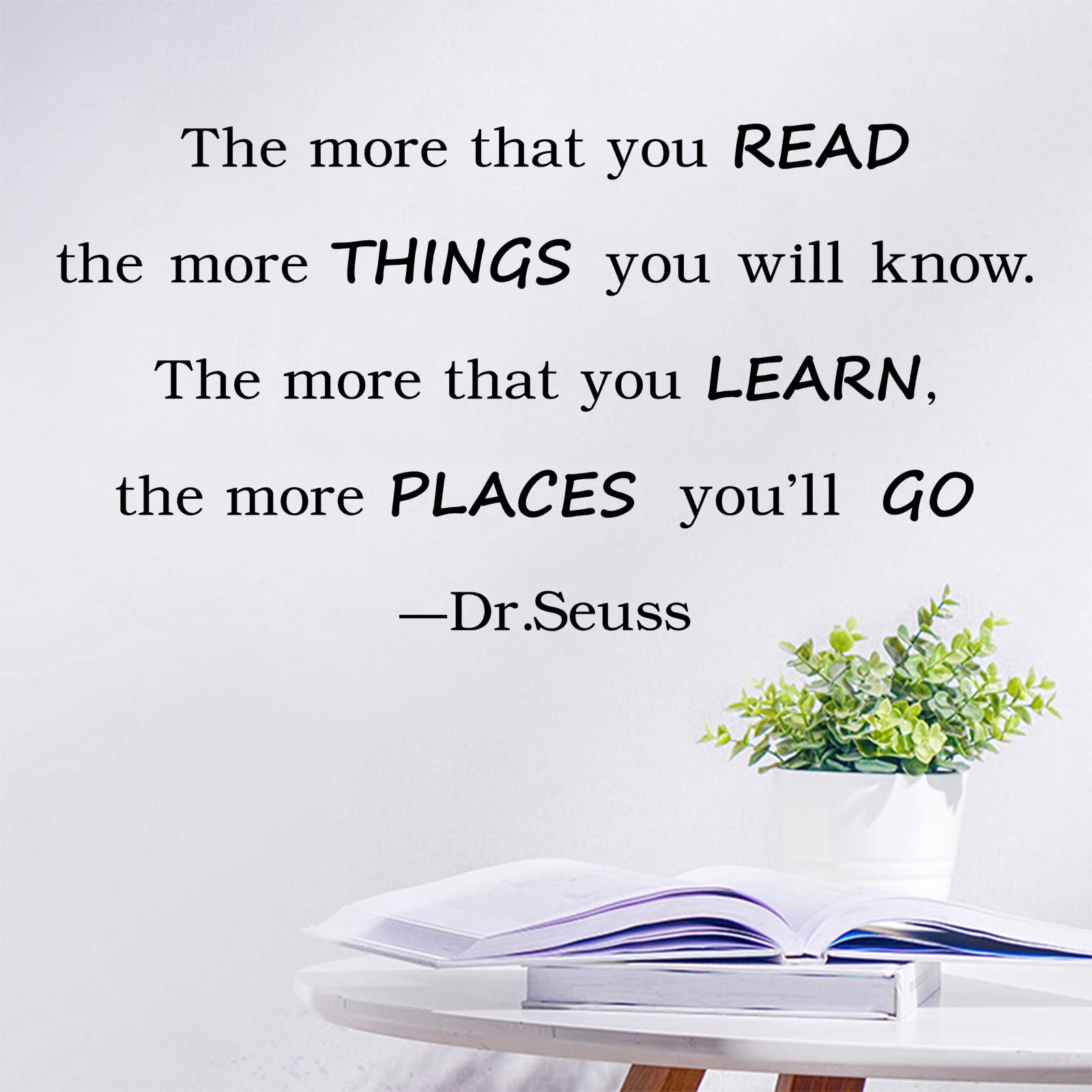Reading Wall Decals Quotes The More That You Read The More You Know Dr.Seuss Wall Stickers, Removable DIY Inspirational Education Art Vinyl Decal Mural Home Nursery Childrens Bedroom Classroom Decor