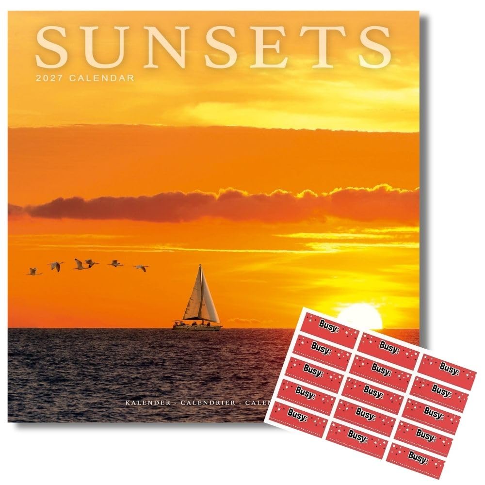 Avonside Sunsets 2027 Calendar with Organisational Stickers, 16 Month Square Wall Calendar (Sept 2026 - Dec 2027), UK Planner with Sunset Views, For Nature Lovers, Home or Office, 11.6 x 11.6 in
