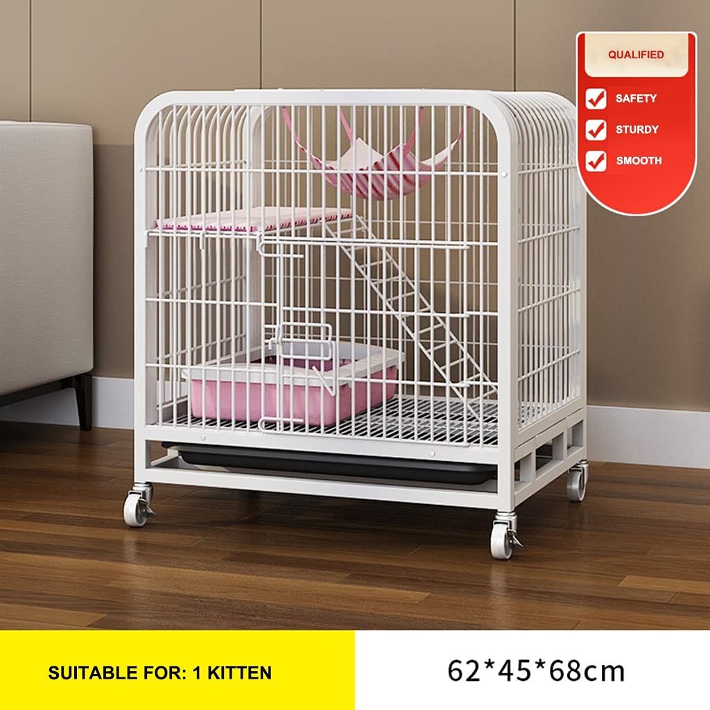 Katzenkäfig Katzenstreu Für Den Innenbereich Doppellagiges Katzenhaus Mit Zubehör Wie Hängematte Isomatte Katzentoilette Usw (Color : Weiß, S : 62x45x68cm)