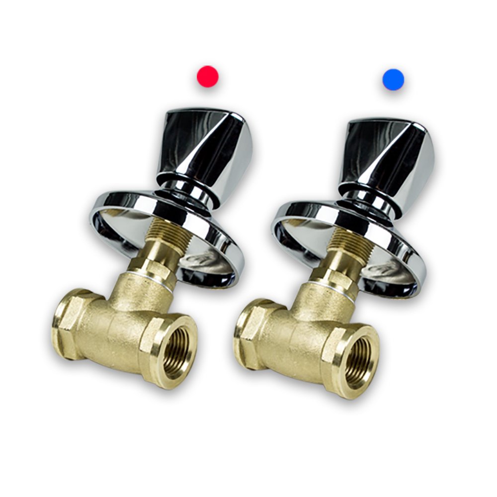 Unterputz Absperrventil mit Dreikantgriff, verchromt rot/blau (Ausführung: 3/4'' (DN 20))