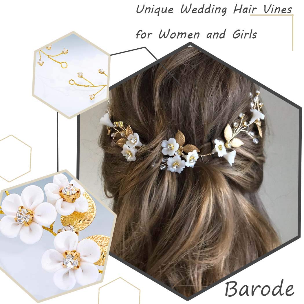 Barode Rampicante Per Capelli Da Sposa Con Fiori E Strass | Accessorio Per Acconciature Con Perle | Oro, Fatto A Mano