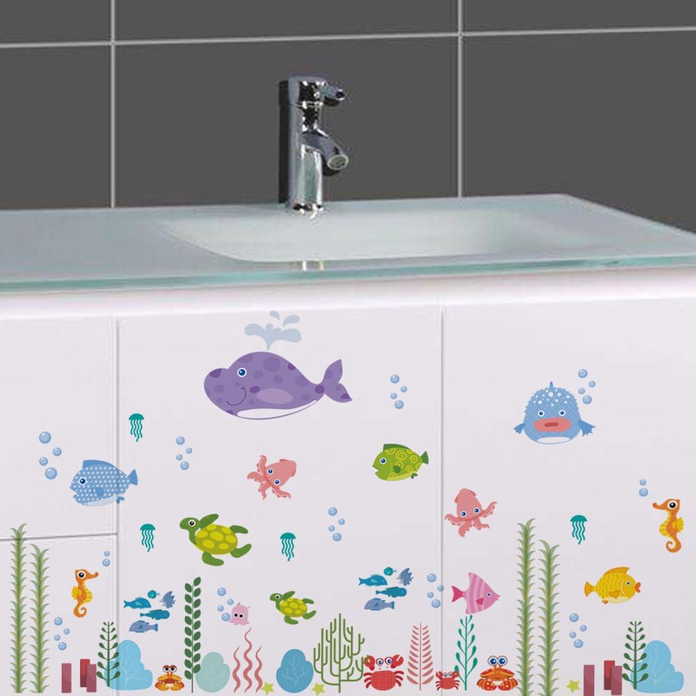 Cartoon Underwater Sea Fish Wall Stickers For Kids Rooms Bathroom Home Decor Animal Pvc Wall Decals Diy Posters Art Mural