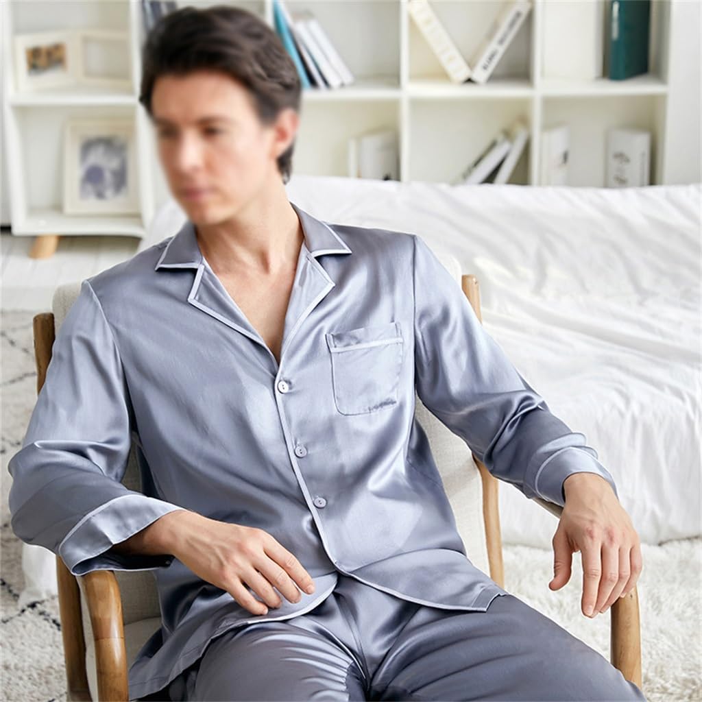 Silk Pajamas Couple Set For Men's Casual Home Clothing