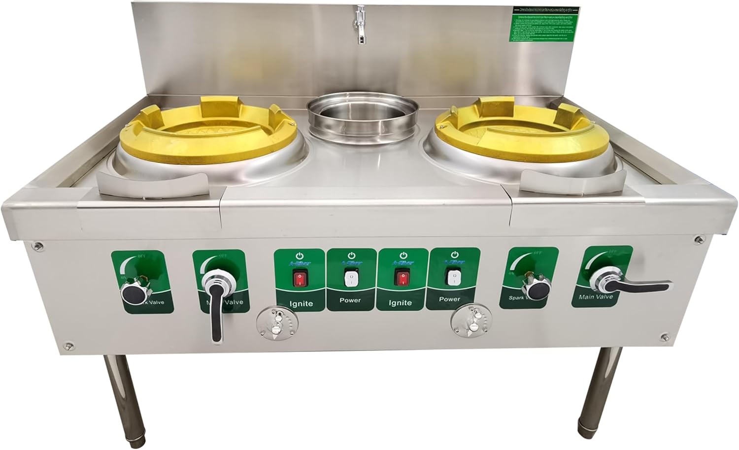 Commercial Dual Head Gas Stove with Baffle & Drainage Basin - LPG/Natural Gas Heavy-Duty Cooking System for Restaurants, Hotels & Fast Food Kitchens 110V