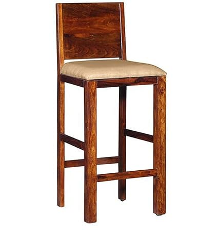 Indigo interiors Wooden High Upholstered Square Seat Bar Stool for Bar (Natural)