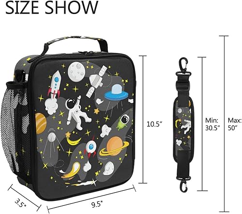 Miniatura 6 de ALAZA Lonchera negra con diseño de astronauta espacial Galaxy Space para niñas y niños, bolsa de almuerzo reutilizable, kit de bolsa de almuerzo