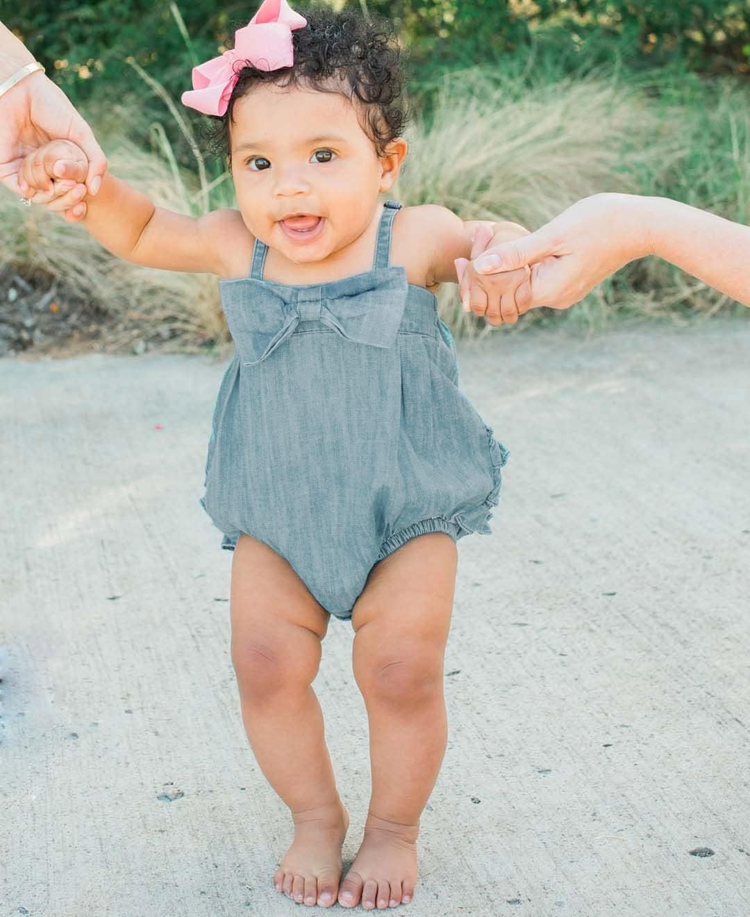 RuffleButts Baby Girls Bow Front Bubble Woven Romper