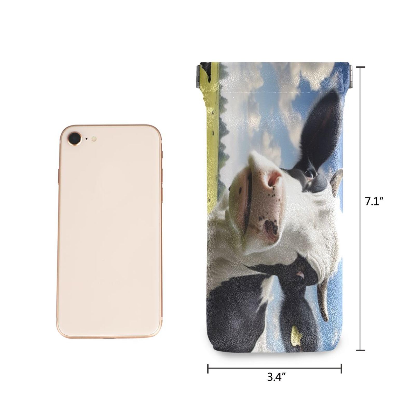 FLildon Farm Cow Eyeglasses Pouch Squeeze Top Sunglasses Case Soft PU Leather Eyeglass Bag for Men Women