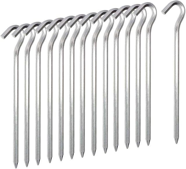 Tent Pegs 14 PCS, 18cm Metal Heavy Duty Tent Hooks, Aluminum Alloy Lightweight Tent Hard Ground Pegs Garden Stakes Nails for Camping Awning Traveling Netting Tarp