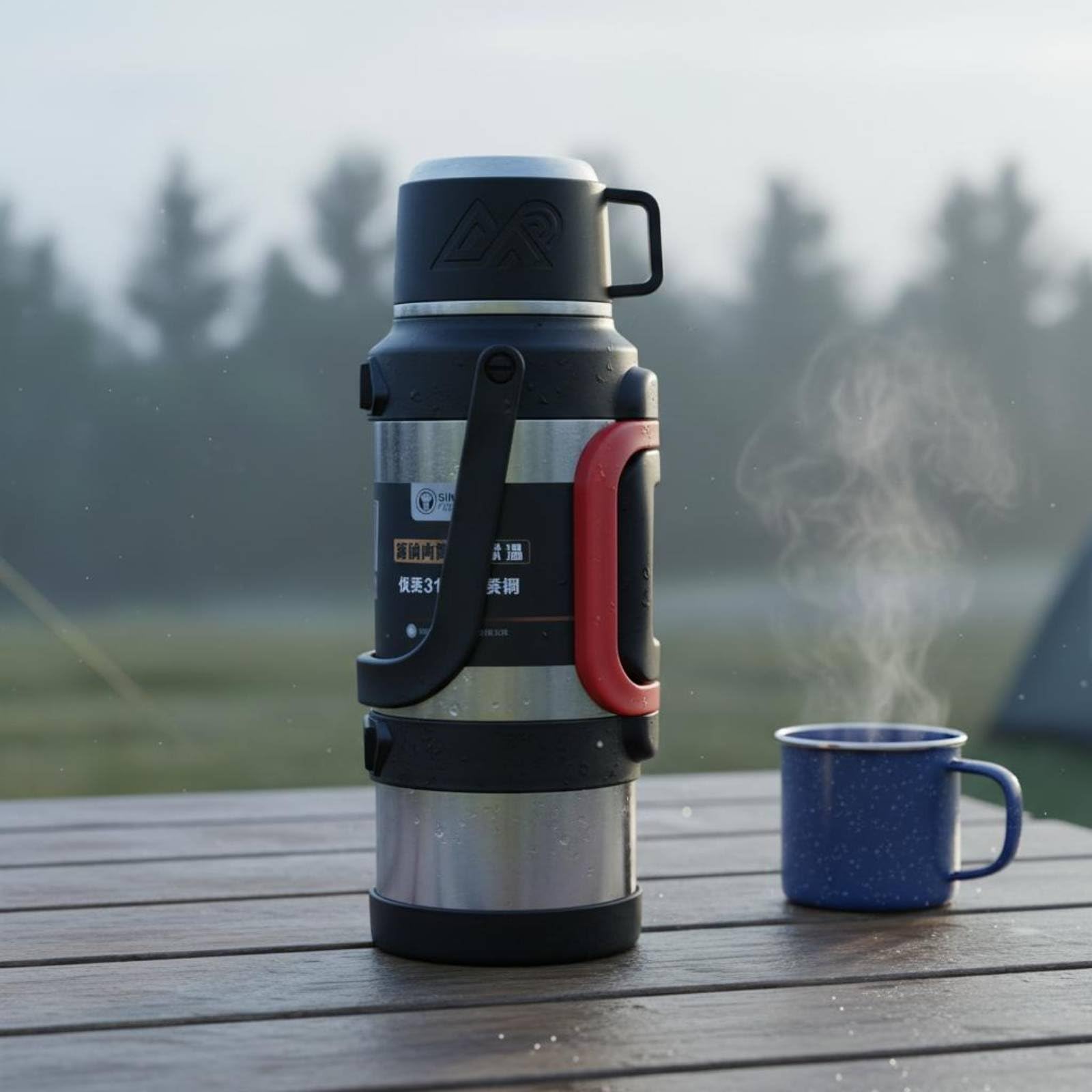 Borraccia Termica in Acciaio Inossidabile 316 con Conservazione Oltre Un Giorno Manico Robusto E Coperchio Tazza Adatta a Escursioni Campeggio Viaggio Lavoro, Verde Militare, 3200ml