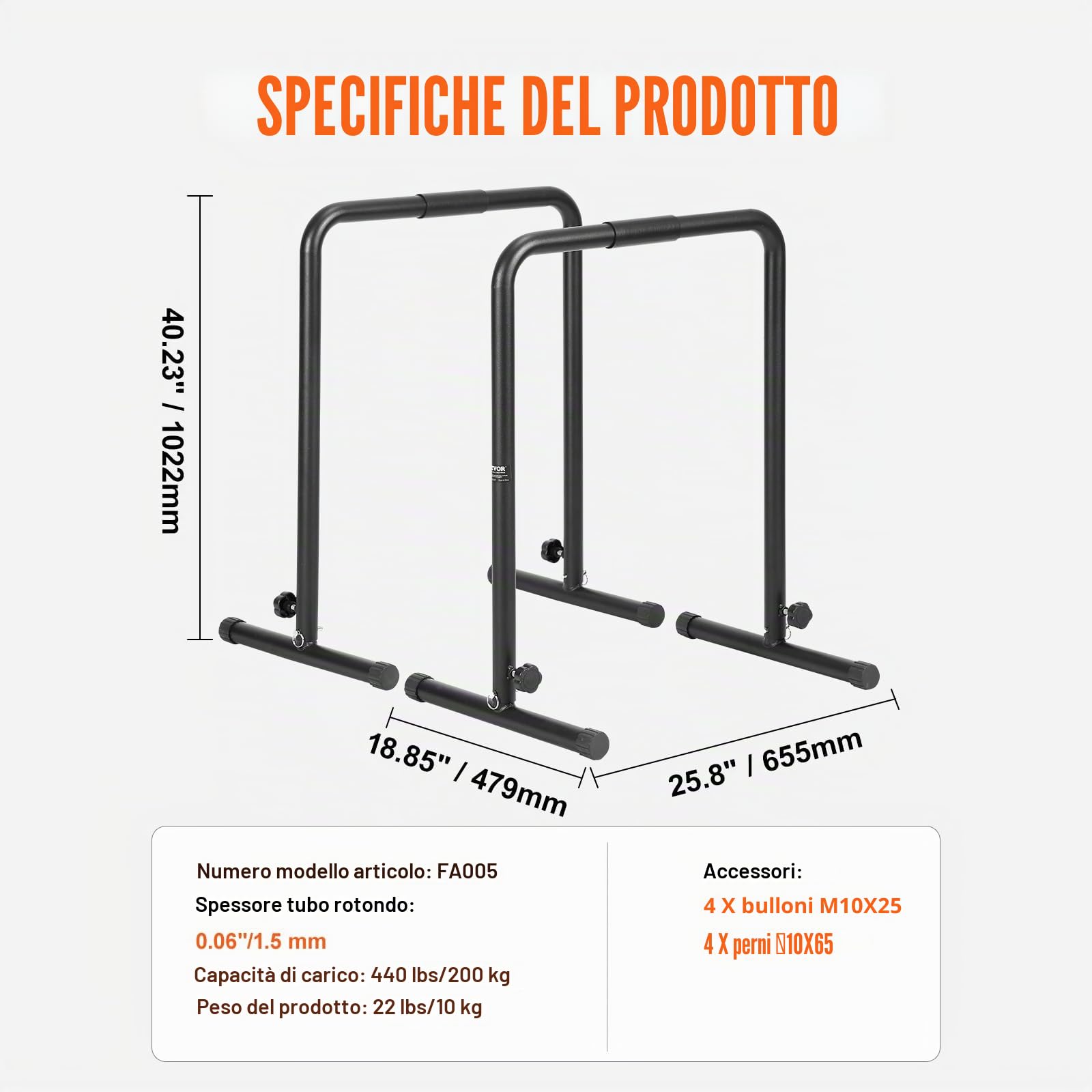 VEVOR Barre di Trazione Altezza Regolabile, Carico 200 kg per Fitness Dip Bar Station, Stabilizzatore, Parallele Push-up Stand, Parallele Barre per Allenamento Forza da Palestra da Casa