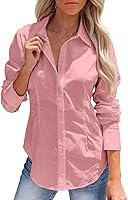 Vista 13 de siliteelon - Camisas de vestir de manga larga con botones para mujer, sin arrugas, cuello para trabajo, oficina, unicolor, blusas con corsé