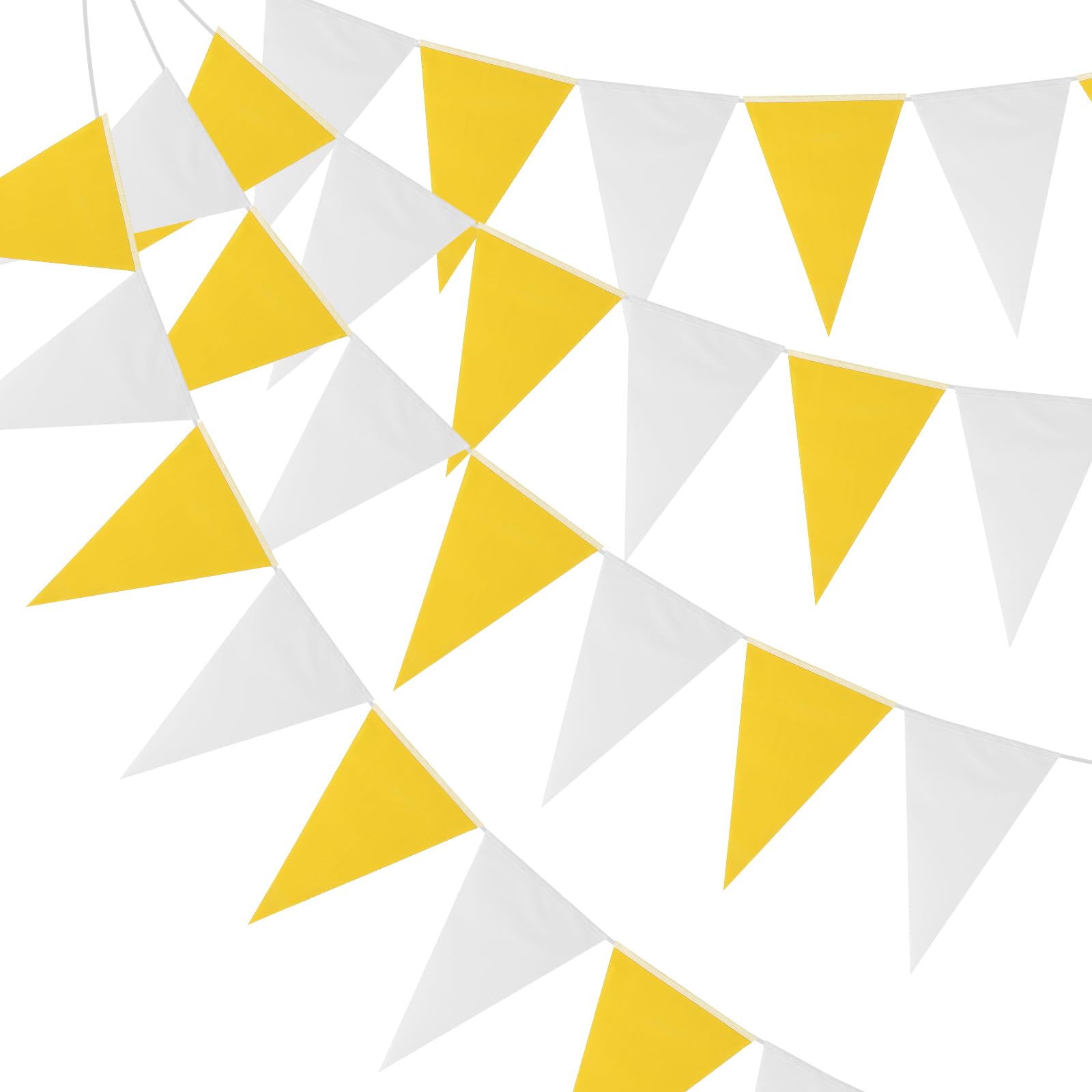 PATIKIL Pennant Banner Flags 100ft, 60 Pcs String Hanging Triangle Bunting DIY Flags for Grand Opening Wedding Birthday Party Decorations, Yellow White