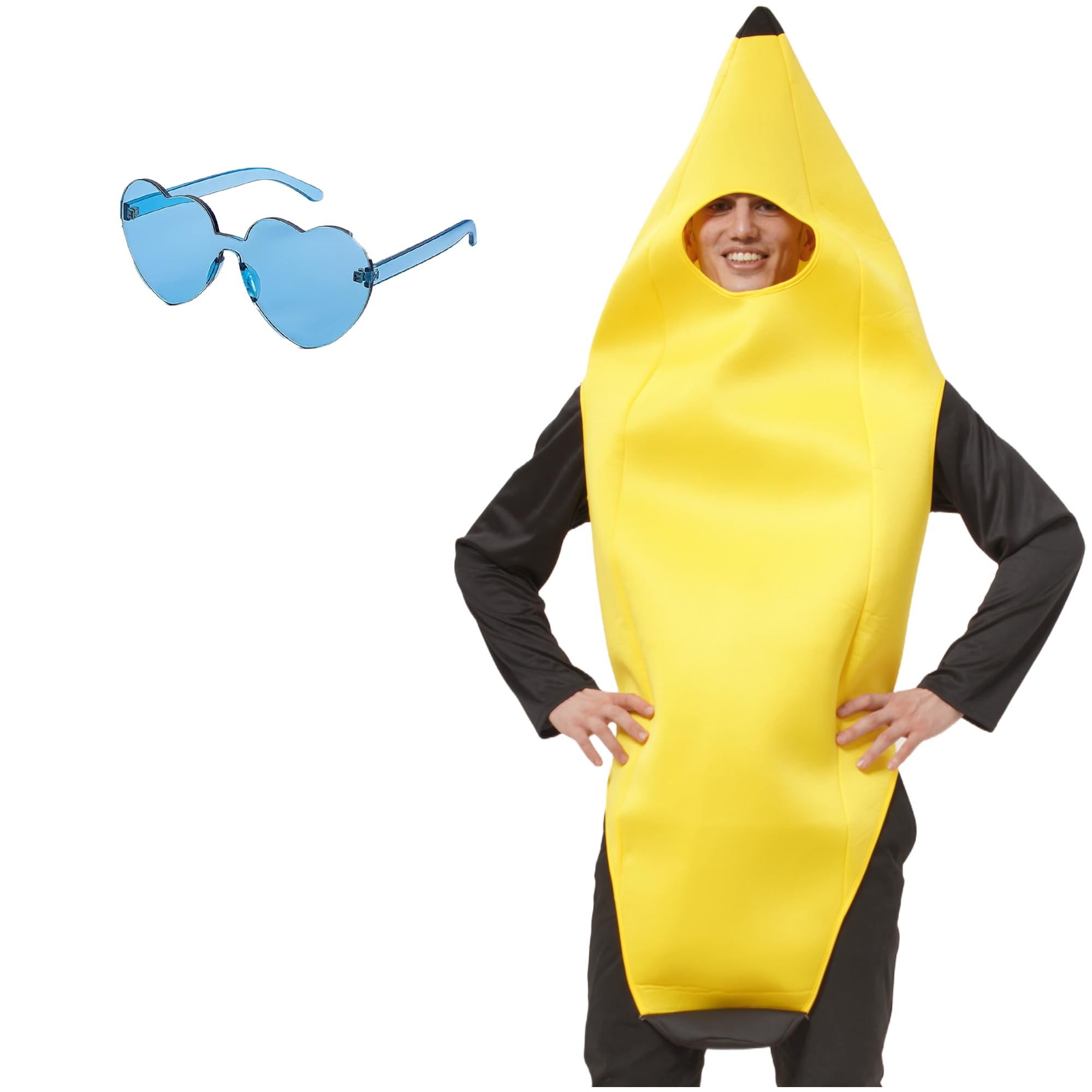 Disfraz de Plátano Adultos Unisex, Disfraz banana Divertido Traje de Fruta Amarilla Fiestas, Carnaval, Halloween, Eventos Temáticos y Despedidas de Soltero