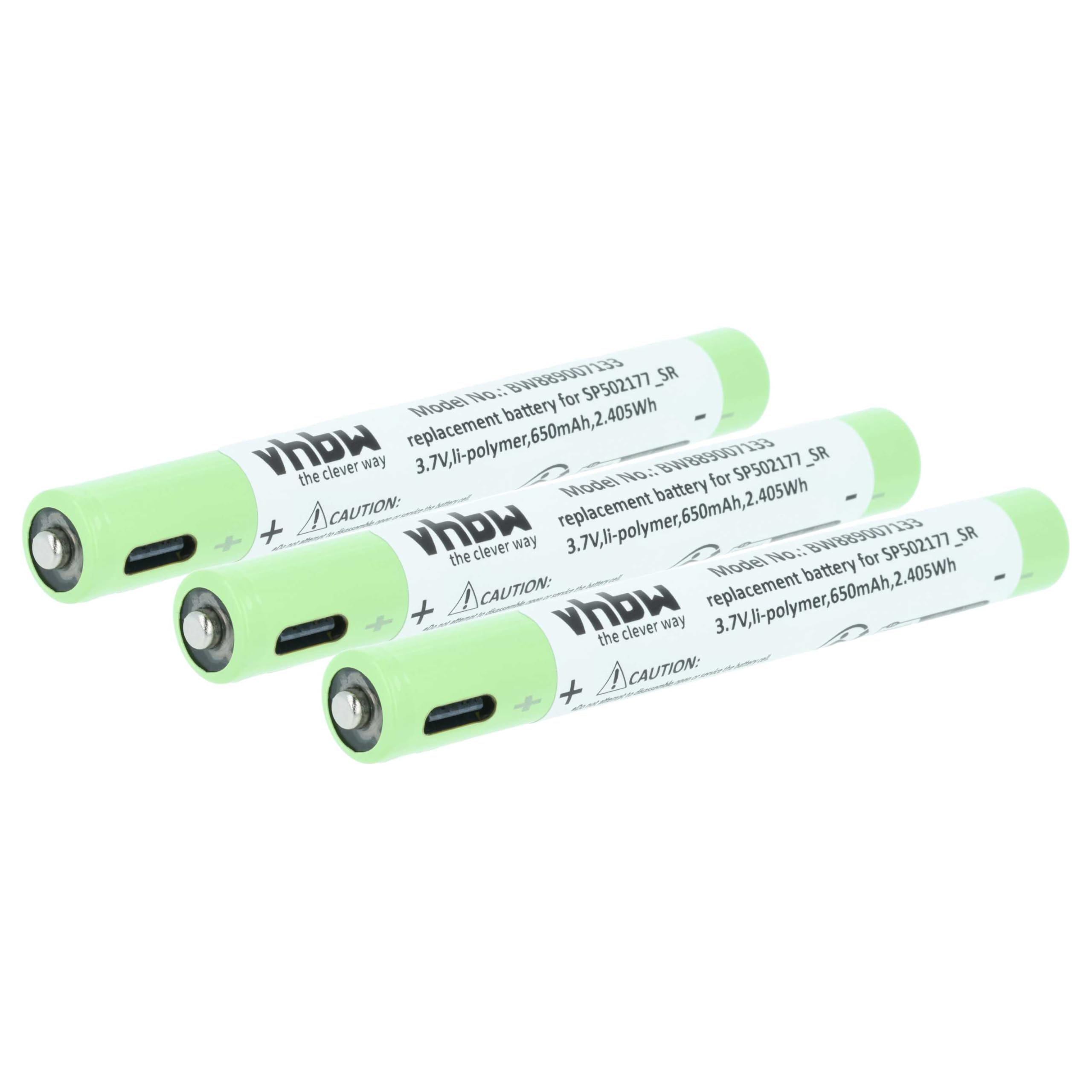 vhbw 3 x akumulator kompatybilny z Ledlenser P4R Core latarka czołowa (650 mAh, 3,7 V, litowo-polimerowa)