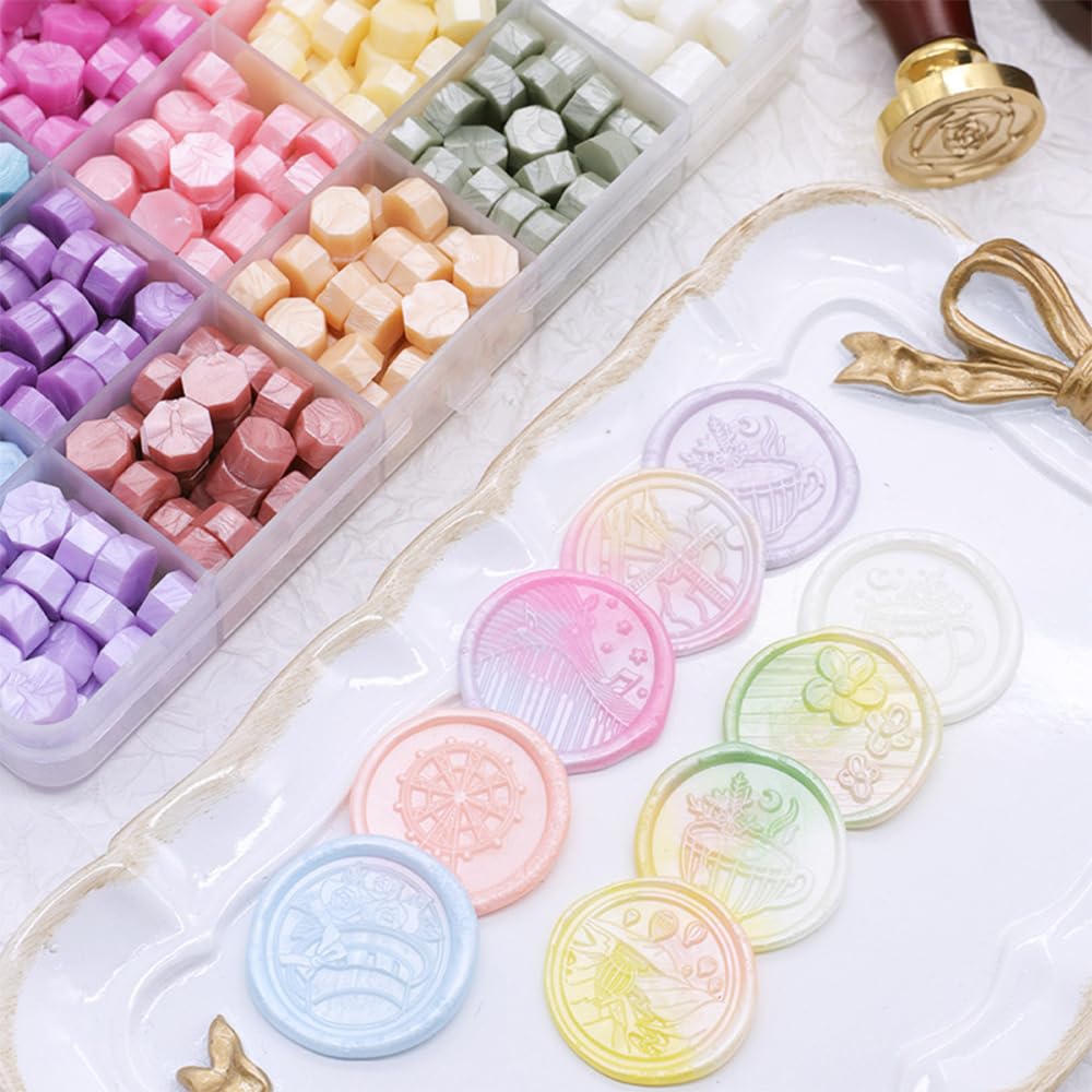Lot de 1200 perles de cire à cacheter 48 couleurs kit timbre de sceau en cire pour lettres invitations mariage