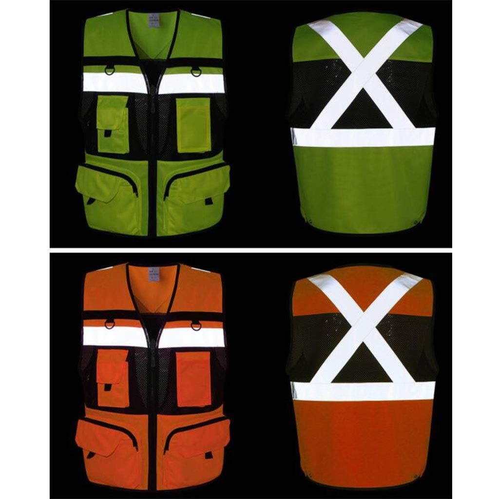 Gilet de sécurité réfléchissant avec Poches Multipoches de sécurité réfléchissante pour Gilet de sécurité pour Entrepreneur, Gilet Orange/Jaune,Orange,M