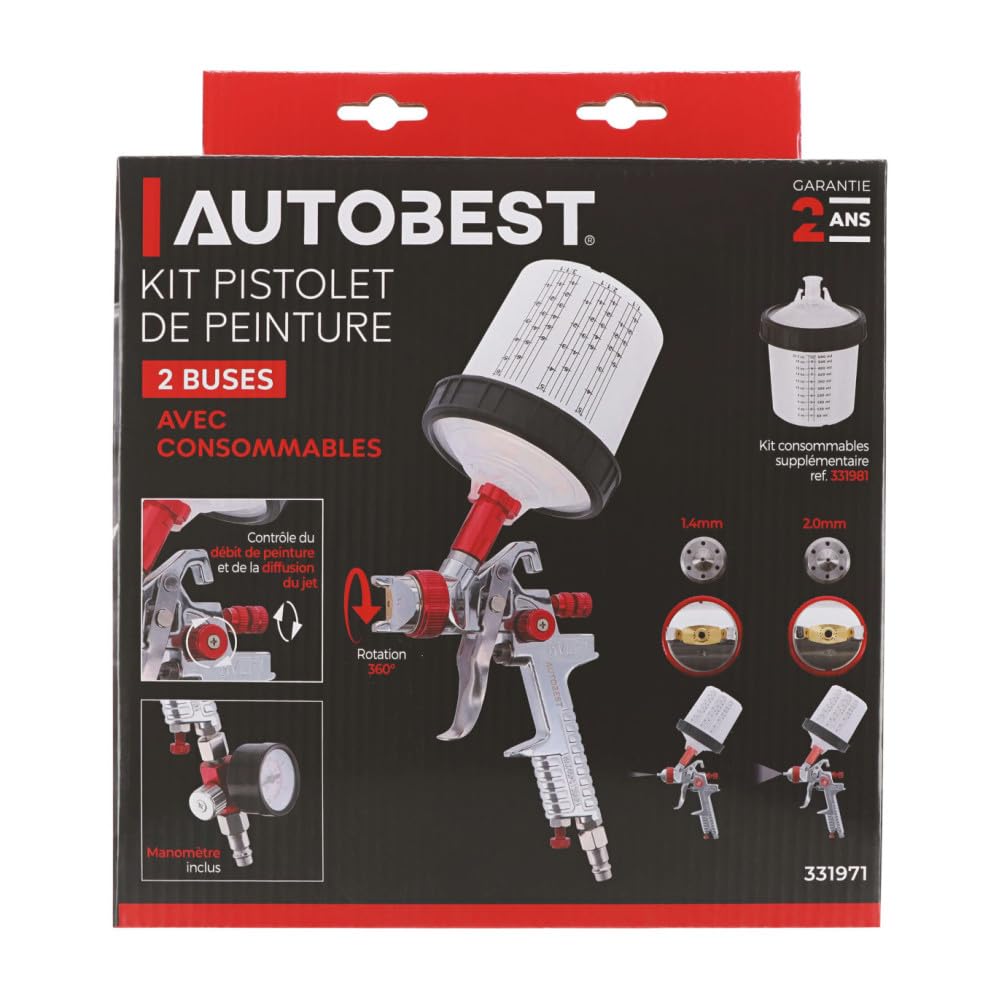 Autobest Pistolet de Peinture pneumatique 2 Buses