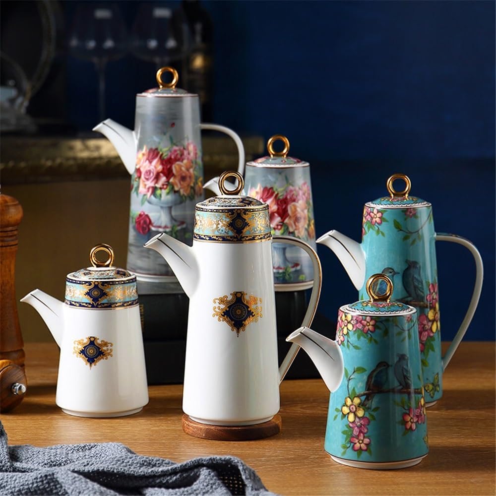 Dzban Ceramiczny czajniczek z pokrywką dzbanek na wodę kuchnia masło butelka kwiat i ptak gotowe prezenty ślubne imprezę 650 ml(Pink)