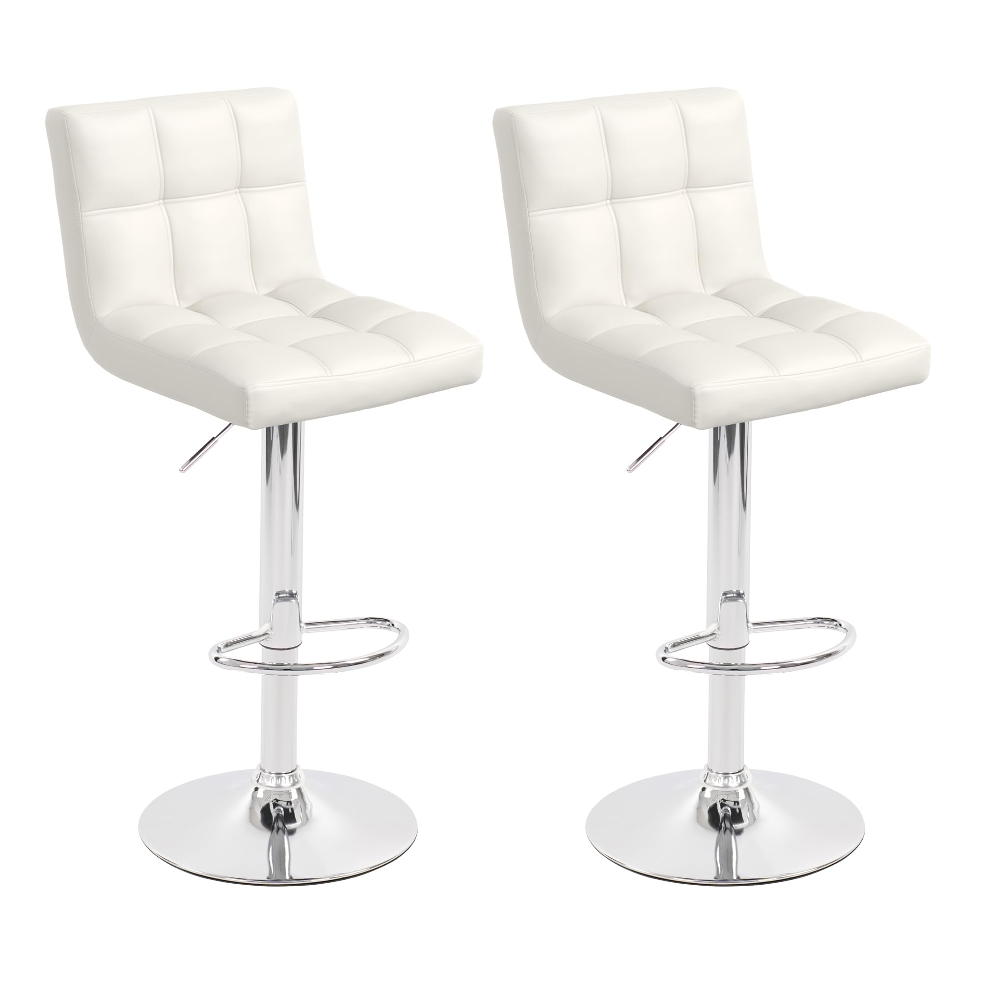 Gentlemoods Modern Counter Height Bar Stools Set of 2, Armless Adjustable Swivel Square Bar Chairs Kitchen Barstools with PU Leather and Large Base