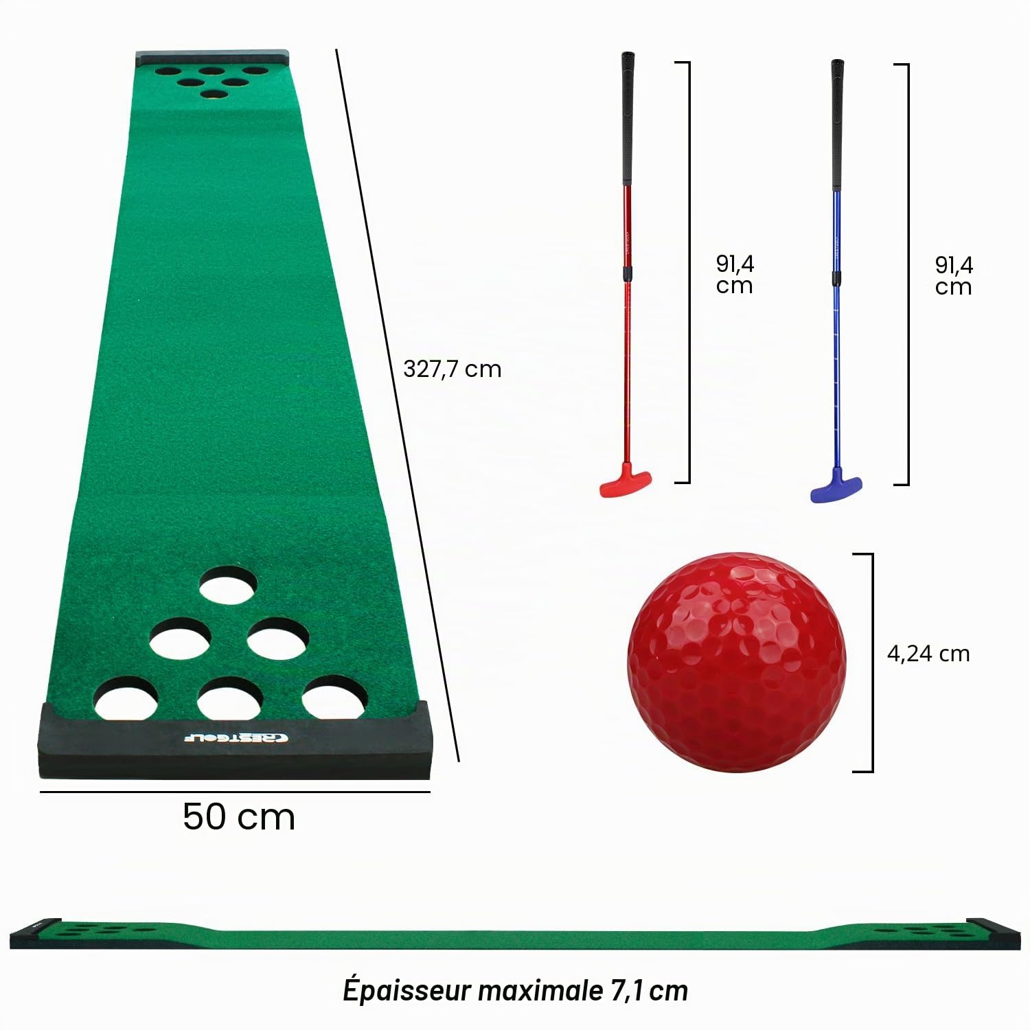 KOFULL Tapis de Putting de Golf Practice(2 putters s + 6 balles) Tapis d'entraînement de Golf